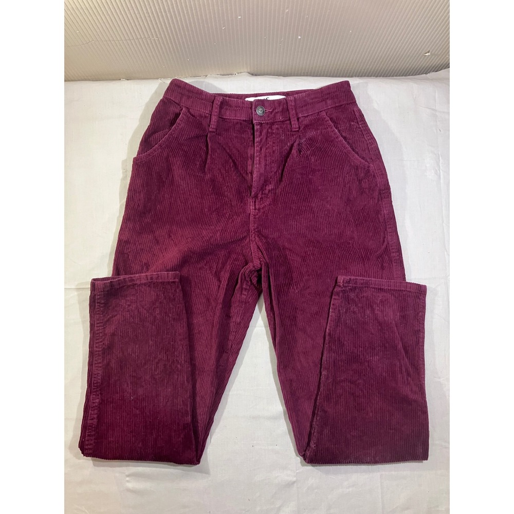 Hollister Ultra‎ High-Rise Corduroy Pants Burgundy Purple Pleated Size 3 W26